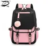 Sacs à dos Fengdong grands sacs d'école pour adolescentes port USB toile cartable étudiant livre sac mode noir rose adolescent école sac à dos