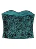 Women's Tanks Women Fashion With Sequined Green Side Zipper Corsets Tops Vintage Strapless Slash Neck Female Chic Lady