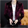 Ternos masculinos blazers ternos dos homens blazers outono inverno jaqueta floral impressão veet material casual manga longa s moda masculino magro homens b dhuiw