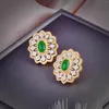 Stud Earrings RUZZALLATI Retro Court Style Simulation Jade For Women Hollow Design Vintage Two Tone Gold Earing Ear Jewelry