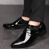 Dress Shoes Business For Men Lace Up Formal Black Patent Leather Brogue Male Wedding Party Office Oxfords L12