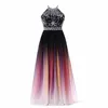 2022 neueste Sexy Halter Gradienten Abendkleider Mit Langem Chiffon Plus Größe Ombre Prom Party Kleid Formale Party Gown235V