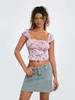 Damen T-Shirts Frauen Crop Floral T-Shirts Sommer Kurzarm Basic Tops Casual Pullover Für Streetwear Ästhetische Grunge Kleidung S-XL