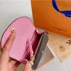 Designer Micro Wallet Rosalie Coin Purse Sarah Wallet Cowhide Läder Kvinnor Kopplingsväskor Dragkunniga mynt Pocket Womens Mini Hangbag Brown Bag Lady Purse