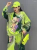 Women's Pants Two Pieces Tie Dye Cartoon Tracksuit Women Casual Loose Sports Kit Spring Autumn Jogger's Female's Set