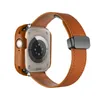 Luxo 2 em 1 ímã dobrável fivela pulseira de couro real com caixa de relógio para Apple Watch Ultra 49mm 45mm 44mm 41mm 40mm 42mm Faixa de relógio iwatch série 9 8 7 6 SE 5 4