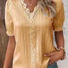 Frauen Blusen 2024 Sommer Urlaub Mode Hohl Kurzarm Shirt Weiß Spitze V-ausschnitt Blusas Feminino Elegante Junge Bluse