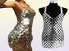 Sexig metall kropp bröstkedja paljett klänning kvinnor bling bandage sommarklänning strand bodycon vestido lyx nattklubb festklänningar t202349956