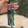 Colar de vidro esmeralda natural, camada dupla, micro incrustação de zircônia, pingente, colar longo, corrente de suéter, joias da moda feminina