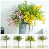 Decorative Flowers 6Pcs Artificial Acacia Yellow Mimosa Plush Pudica Spray Cherry Silk Fake Flower For Wedding Home Decoration Red Bean