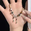 Link pulseiras flor jade para mulheres meninas moda chinesa antiga ágata contas charme pulseira tecido mão corda jóias presente