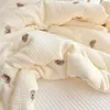 Korean Pure Cotton Cartoon Bear Cream Warm Baby Quilt Four Seasons born Swaddle Wrapped Bedding 1X1.2M 240116