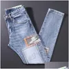 Herenjeans Herenjeans Street Style Mode Heren Retro Lichtblauw Elastisch Slim Fit Ripped Es Designer Hip Hop Denim Broek Hombremens D Dhwmu