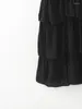 Lässige Kleider Strandstil Sommerkleid Frauen V-Ausschnitt Krawatte Strick Patchwork Mini Schwarz Ärmellos Spaghettibügel Tiered Rüschen Kurz