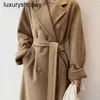 Tasarımcı Maxmaras Cashmere Coat Kadın Yün Paltolar M Ailesi 101801 Orta uzunlukta kalınlaşmış kemer iç astarlı zayıflamalı kemer sonbahar için yün