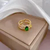 Cluster Rings 1pcs Double Layer Cubic Zircon For Women Open Gold Color Green Crystal Leaf Finger Ring Boho Jewelry Valentines Day Gift