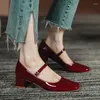 Dress Shoes Ladies On Sale 2024 Brand One-word Buckle Women's Pumps Autumn Pointed Toe Solid Mary Jane Mid Heel Fashion