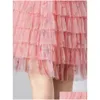 Grundläggande avslappnade klänningar Basic Casual Dresses A Line Sweet Pink Print Ruffle Elegant For Women Lapel Long Sleeve High midjeklänning Femal Dhxom