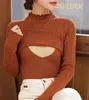 Zimowe pielęgniarki swetry z długim rękawem golf -karmiste ubrania karmione piersią po porodzie Kobieta laktacja Kolor stały kolor 240117