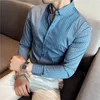 S-3xl Koreańskie koszule w paski z długim rękawem Mężczyźni Ubranie Proste Slim Fit Business Casual Office Bluzja Homme 240117