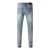 Jeans pour hommes Style américain High Street Slim Fit élastique polyvalent diffusion en direct sur Internet célébrité en détresse Blue Hot Diamond Jeans