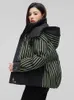 女性のトレンチコートQnpQyx秋の冬のゆるいフードドフォーカカジュアルストライプ温かいジャケット長いスリーブジッパーアウター
