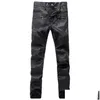 Pantaloni da uomo Pantaloni da moto strappati da uomo Pantaloni skinny da motociclista in pelle nera skinny a coste Taglia matita 28-40 Francia Drop Delivery Apparel Dhg6L