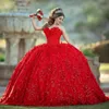 Meksykański czerwony z ramion 15 -letnia sukienka Quinceanera 2024 Applique koronki koronki Sweet 16 Dress Party Suknia Lace Up Vstidos de