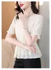Женские блузки, модная элегантная летняя 2024, однотонная тонкая кружевная шифоновая рубашка, топ с короткими рукавами, женская блузка с v-образным вырезом, T237