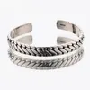 S925 Silver Vintage Bracelet Personality Tire Pattern Male Hand Chain Simple Thai Open Bangle For Men And Women 240116