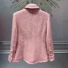 Giacca cardigan da donna in tweed a botte dritta con fiocco rosa stile primavera-estate da ragazza 240116