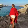 Kvinnors blusar Autumn Pendla Casual Loose Red High-End Temperament Asymmetric Design Cape Style Long Shirt 7627117