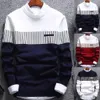 ファッションメンカラーブロックパッチワークOネック長袖セイタートップブラウス冬の服の厚い温かいセーター240116