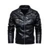 Herrens höst- och vintermän högkvalitativ modeklocka PU Läderjacka Motorcykelstil Casual Jackets Black Warm Overcoat 240116