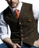 Vintage xadrez noivo coletes lã inglês espinha de peixe tweed colete masculino baile padrinhos traje pai roupa usar vestido de casamento alfaiate wa2479774