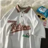 Modisches sommerfrisches Harajuku-Polo-T-Shirt Vintage Y2K Loose Fit Männer und Frauen Persönlichkeit Straße Kurzarm Kleidung Top 240116
