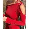 Casual Dresses Women's One Shoulder Bowknot Bundna detalj Red Mini Dress Summer Femme Sexig långärmad klubbutrustning Party Elegant