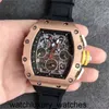 Richardmill Fashion Designer Watches Style Högkvalitativa armbandsur Titta på 50mm 40mm Flyback Luminescent Rose Gold Rubber Bands Black Transparent S6mr