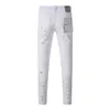 Men's Jeans Purple Brand Jeans American High Street White Paint Distressed 9021