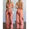 Été femmes imprimé Tropical Spaghetti sangle décontracté à lacets dos haut taille haute pantalon ensemble 2 pièces costume ensembles 2023 femme vêtements 240116