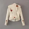 Women's Leather Embroidery Faux PU Jacket Women Spring Autumn Trend Motorcycle Black Coats Outerwear Lady Coat