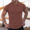 Polos pour hommes été grande taille T-shirt style décontracté sport Fitness mode élastique Vertical couleur unie à manches courtes POLO