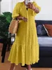 Artı boyutu kadın gömlek elbisesi 2023 yaz seksi v boyun düğmeleri yarım kol uzun maxi vestidos bohem zarif parti robe 240116