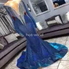 2022 Königsblaue Pailletten-Abschlussball-Partykleider mit glänzenden Quasten, langen Ärmeln, Meerjungfrau-Abendkleider 2K19, formelles Kleid nach Maß 307C