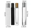 Empty Square Glass Roll On Bottles 10ml Essential Oil Perfume Bottle with Matte Black/White Color Stainless Steel Roller Ball SN6322