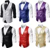 Gilet maschile con bottoni blazer con paillettes gilet con papillon moda uomo business sera festa di nozze glitter senza maniche gilet sottile 240117