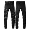 Men's Jeans American Style High Street Slim Fit Elastic Versatile Live Streaming Internet Celebrity Washed Black Patchwork Leather Jeans