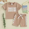 Conjuntos de roupas da criança do bebê menino roupas de verão mamas manga curta carta t camisa topo shorts conjunto bonito 2 pçs roupa casual