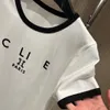 Designer kvinnors t-shirt kolliderande färger krage manschetter flockar brev logotyp mångsidig avslappnad sommar kvinnos smala kort ärm