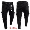 Marca de moda casual mens magro ajuste urbano perna reta preto motociclista rasgado calças denim casual lápis jogger calças de carga S-3XL 240117